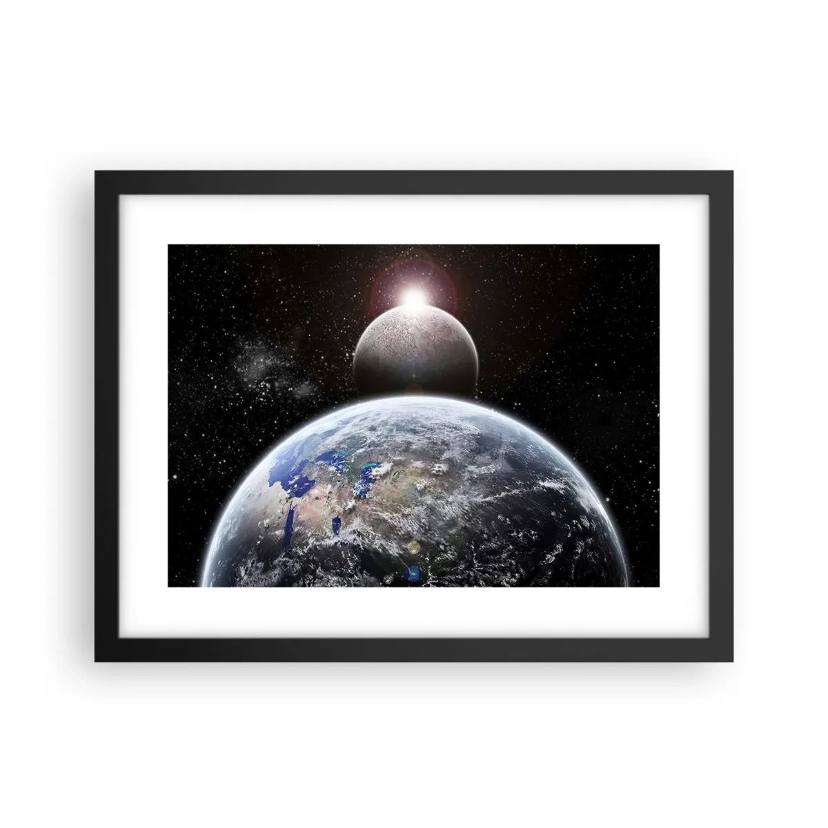 Poster in cornice nera - Paesaggio cosmico: sorgere del sole - 40x30 cm