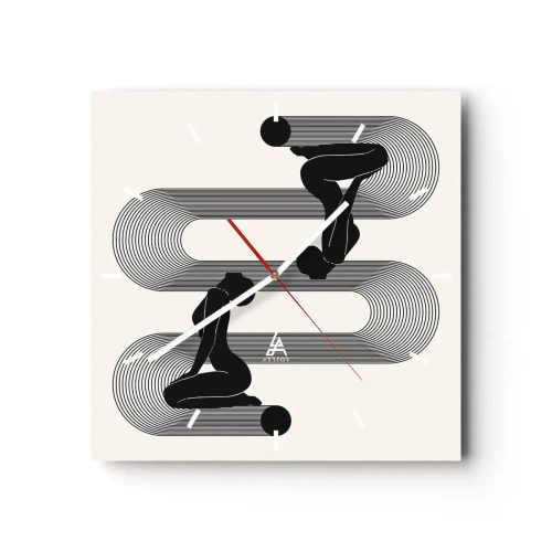 Orologio da parete - Orologio in Vetro - Sagome nere con linee geometriche su sfondo chiaro - 30x30cm - Simmetria sensuale - Decorazione murale moderna per soggiorno e camera da letto ARTTOR