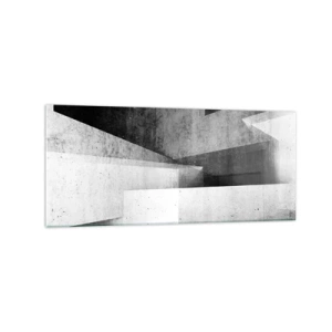 Quadro su vetro - Forme geometriche in una composizione monocromatica - 120x50cm - La struttura dello spazio - Decorazione murale moderna per soggiorno e camera da letto ARTTOR