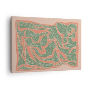 Quadro su tela - Stampe su Tela - Un motivo vegetale nelle tonalità del verde e dell'arancione - 70x50cm - La lotta tra il corallo e il verde - Decorazione murale moderna per soggiorno e camera da letto ARTTOR