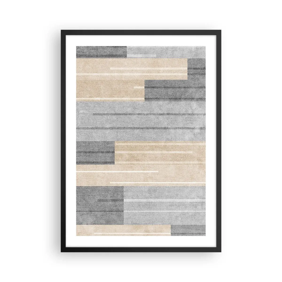 Poster in cornice nera - Una moderna composizione geometrica nei toni del grigio e del beige - 50x70cm - Composizione: rigare dritto - Decorazione murale moderna per soggiorno e camera da letto ARTTOR