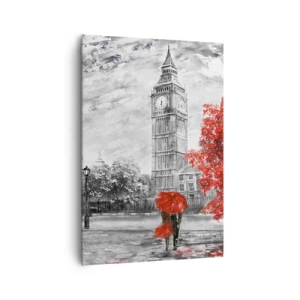 Quadro su tela - Stampe su Tela - Vista iconica di Londra con il Big Ben, un autobus rosso e un ombrello - 70x100cm - Un giorno eccitante - Decorazione murale moderna per soggiorno e camera da letto ARTTOR