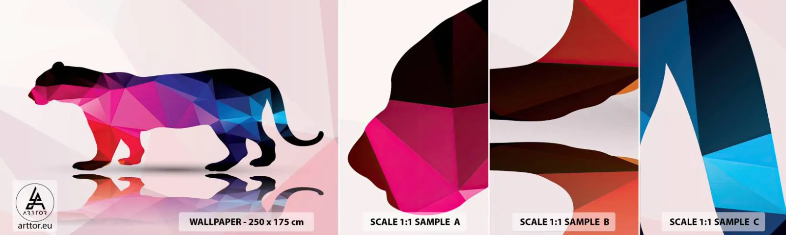 Campione di Fotomurale Adesivo Deluxe Sticker - La pantera di diamante - Animali, Pantera, Figura geometrica - 100x30 cm