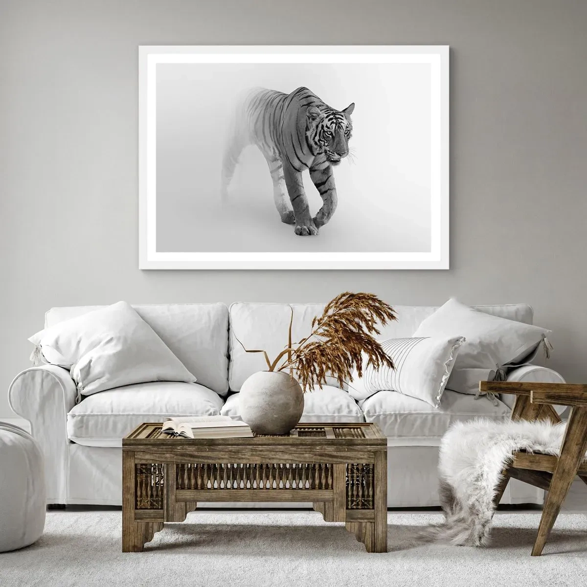 Poster in cornice bianca - Incantato nella nebbia - 100x70 cm