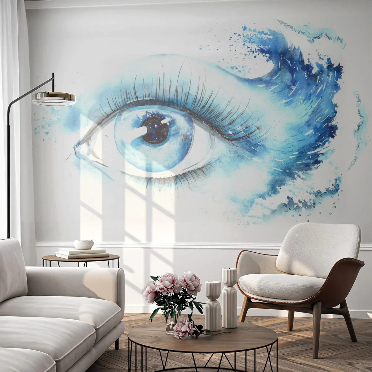 Fotomurali Premium Canvas - Acquerello artistico di un occhio con un'onda dinamica - 100x70cm - Immergersi nell'azzurro dello sguardo - Decorazione murale moderna per soggiorno e camera da letto ARTTOR