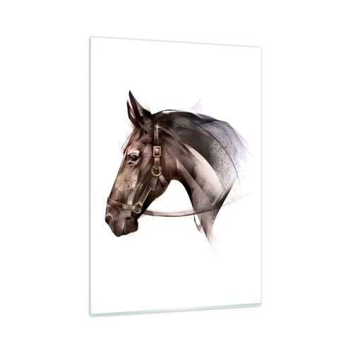 Quadro su vetro - Un profilo di cavallo in una delicata forma artistica su uno sfondo bianco - 80x120cm - Che grazia - Decorazione murale moderna per soggiorno e camera da letto ARTTOR