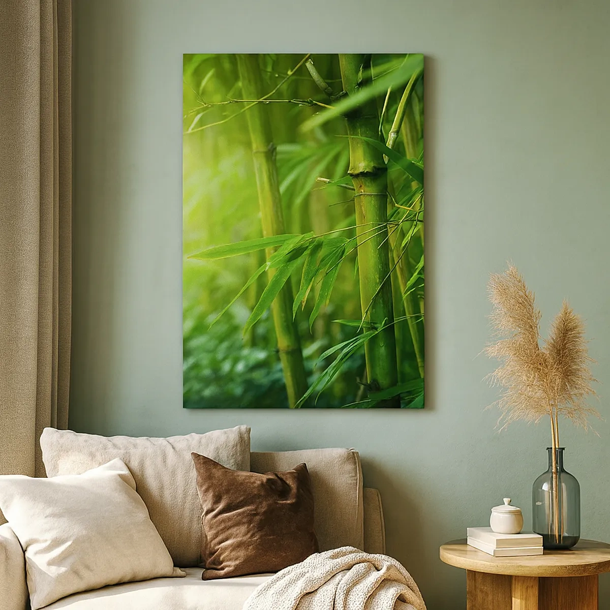 Quadro su tela - Stampe su Tela - Foresta di bambù verde in luce soffusa - 50x70cm - Conoscere il verde in sé - Decorazione murale moderna per soggiorno e camera da letto ARTTOR