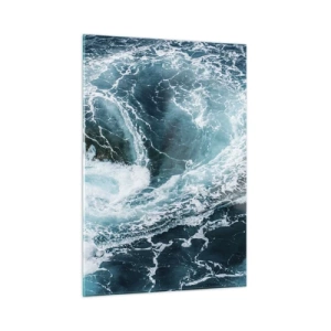 Quadro su vetro - Un vortice oceanico circondato da onde bianche in acqua blu - 50x70cm - La porta verso il centro della Terra - Decorazione murale moderna per soggiorno e camera da letto ARTTOR