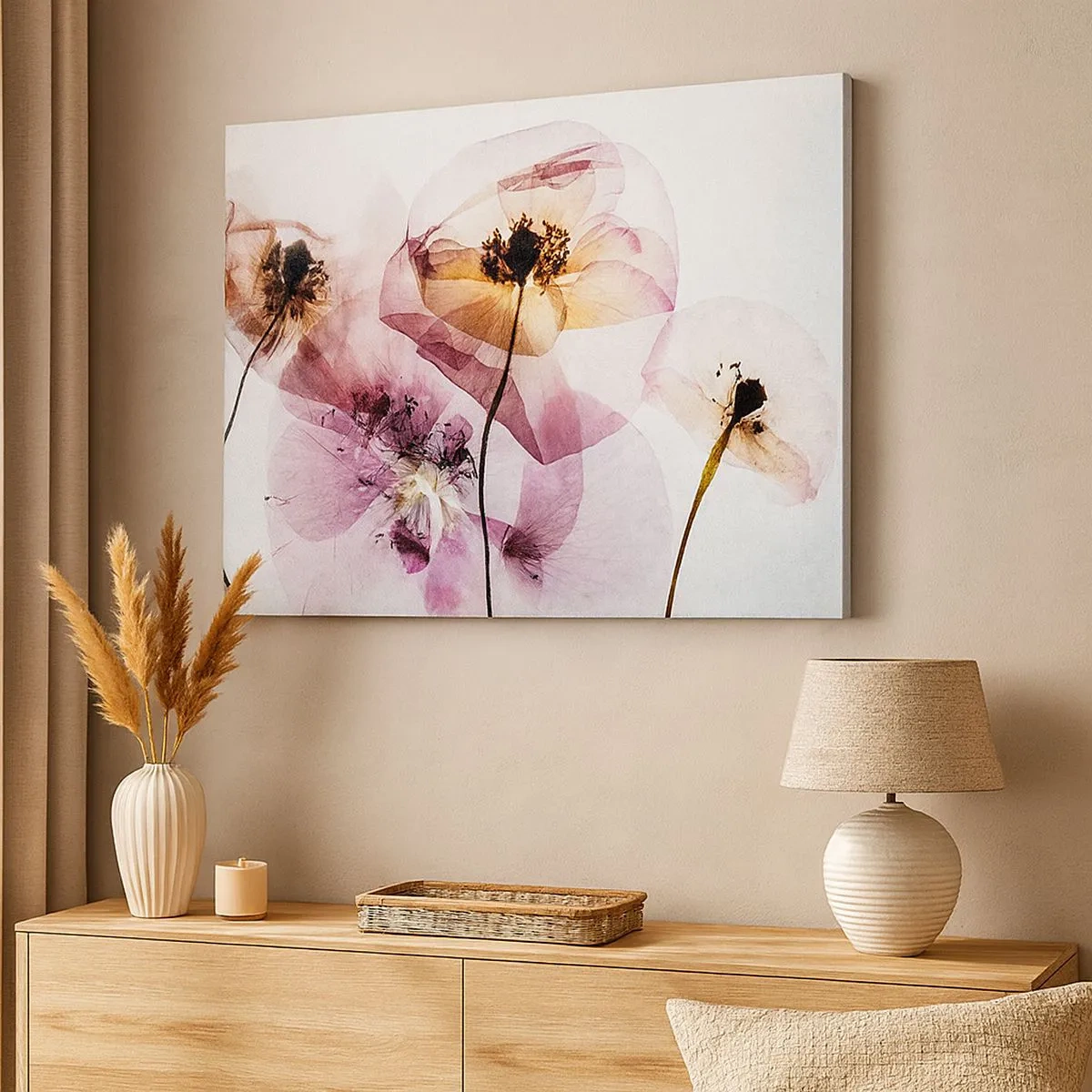 Quadro su tela - Stampe su Tela - Delicati fiori trasparenti in tonalità pastello - 70x50cm - Fiori trasparenti - Decorazione murale moderna per soggiorno e camera da letto ARTTOR