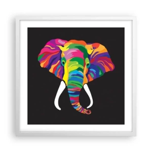 Poster in cornice bianca - L'elefante che faceva il bagno nell'arcobaleno - 50x50 cm