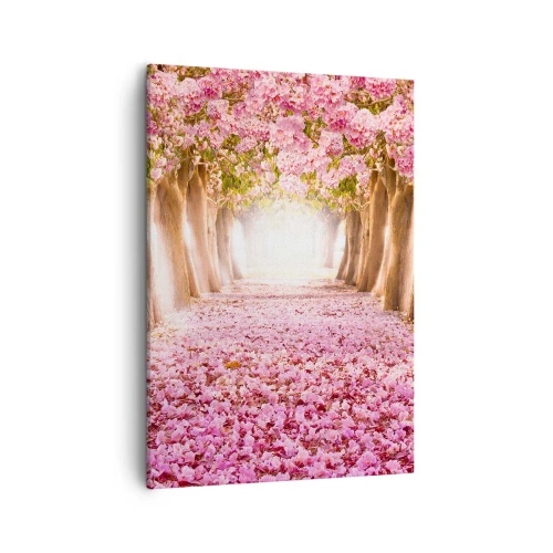 Quadro su tela - Stampe su Tela - Un viale di alberi in fiore nelle sfumature del rosa - 50x70cm - La strada verso il paradiso - Decorazione murale moderna per soggiorno e camera da letto ARTTOR