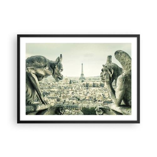 Poster in cornice nera - Gargoyle che dominano lo skyline di Parigi e la Torre Eiffel - 70x50cm - Chiacchierate parigine - Decorazione murale moderna per soggiorno e camera da letto ARTTOR