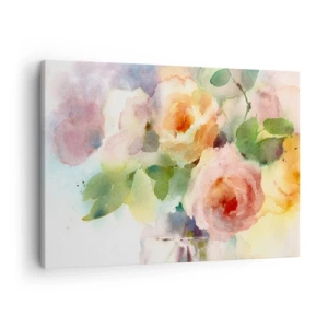 Quadro su tela - Stampe su Tela - Delicate rose in stile acquerello su uno sfondo chiaro - 70x50cm - Delicati come un acquerello - Decorazione murale moderna per soggiorno e camera da letto ARTTOR