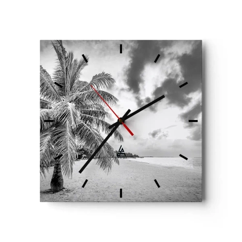 Orologio da parete - Orologio in Vetro - Palma bianca e nera su una spiaggia deserta con nuvole - 30x30cm - Quando hai nostalgia della solitudine... - Decorazione murale moderna per soggiorno e camera da letto ARTTOR