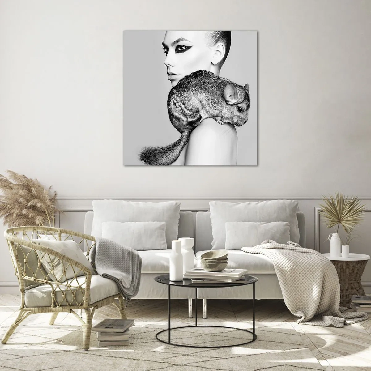 Quadro su vetro - Dama con il cincillà - 50x50 cm