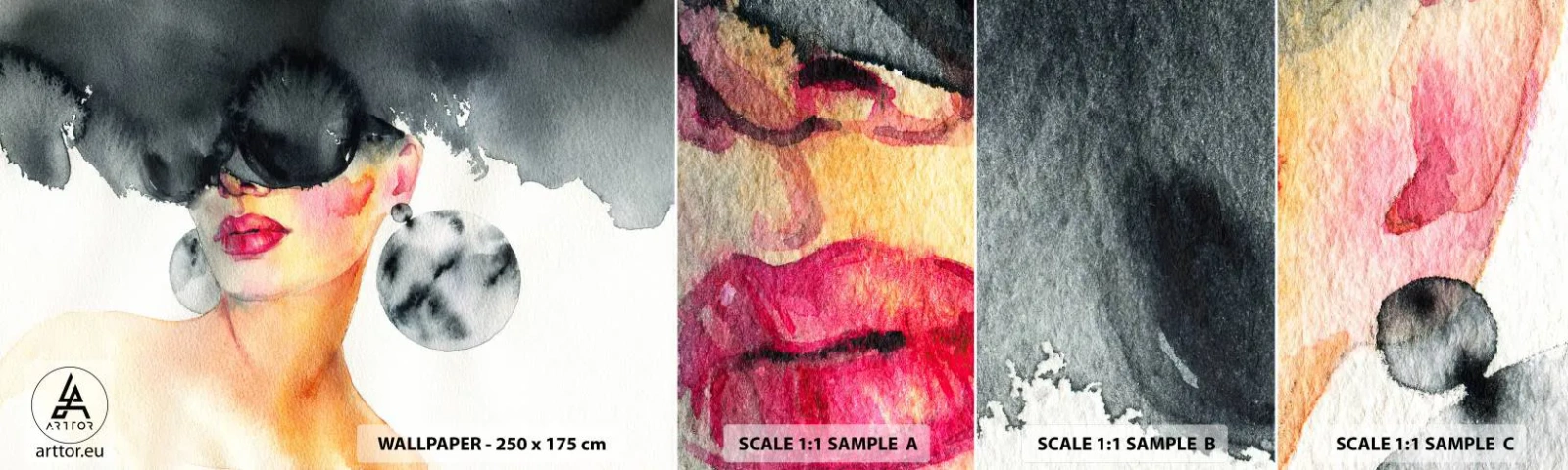 Campione Di Fotomurale Standard Eco - Il segreto dell'eleganza - Volto di donna, Donna, Cappello - 100x30 cm