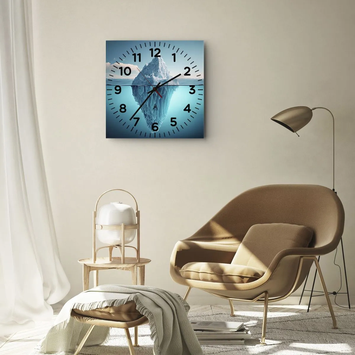 Orologio da parete - Orologio in Vetro - Un iceberg visibile sopra e sotto la superficie dell'acqua - 30x30cm - Il re del ghiaccio - Decorazione murale moderna per soggiorno e camera da letto ARTTOR