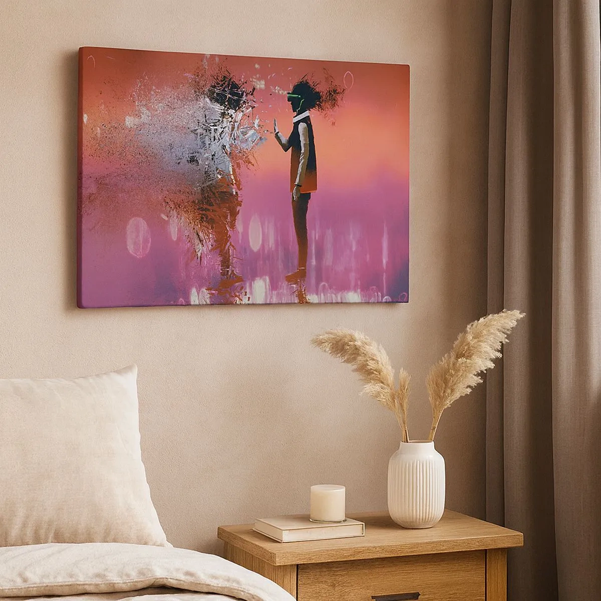 Quadro su tela - Stampe su Tela - Una scena astratta con una figura futuristica ed elementi sparsi. - 70x50cm - Puoi guardare te stesso? - Decorazione murale moderna per soggiorno e camera da letto ARTTOR