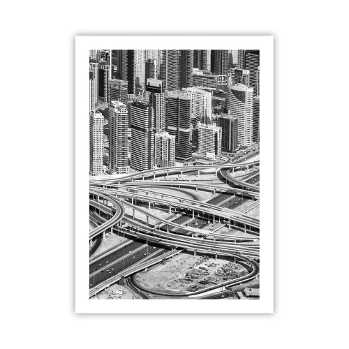 Poster - Panorama della città con rete stradale in stile bianco e nero - 50x70cm - Dubai - città impossibile - Decorazione murale moderna per soggiorno e camera da letto ARTTOR