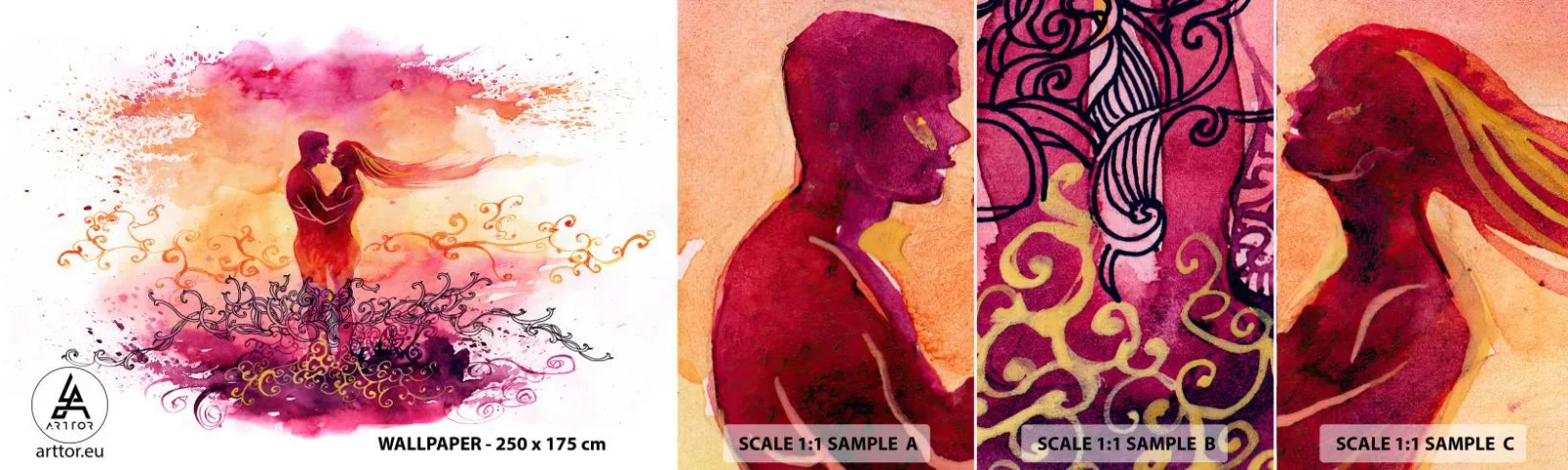 Campione Di Fotomurale Standard Eco - Un unico cuore! Mi basta così poco... - Astrazione, Coppia di innamorati, Bacio - 100x30 cm