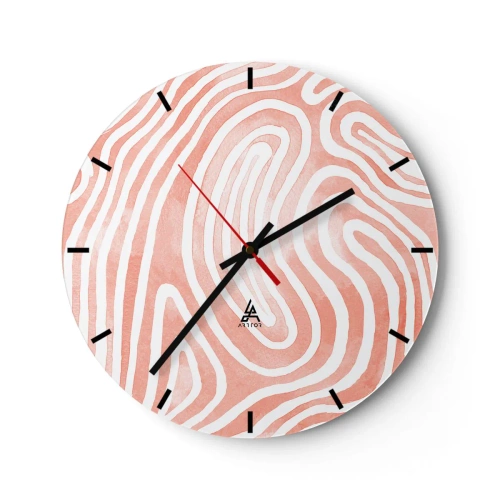 Orologio da parete - Orologio in Vetro - Motivo astratto che ricorda le impronte digitali in rosa - 30x30cm - Nel labirinto di corallo - Decorazione murale moderna per soggiorno, cucina e camera da letto ARTTOR