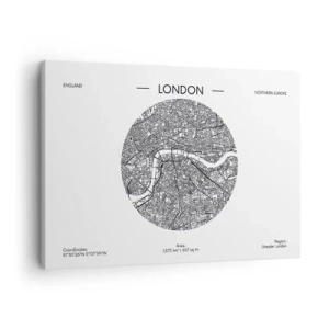 Quadro su tela - Stampe su Tela - Una mappa minimalista di Londra in bianco e nero con dettagli precisi. - 70x50cm - Anatomia di Londra - Decorazione murale moderna per soggiorno e camera da letto ARTTOR