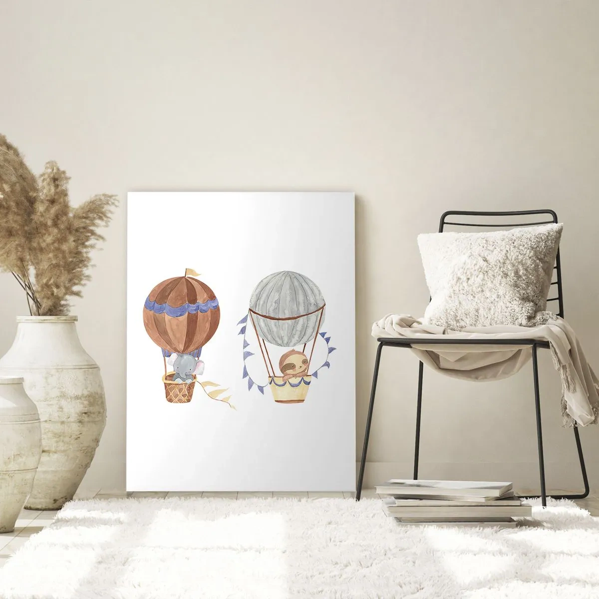 Quadro su vetro - Animali che volano in mongolfiera in stile acquerello - 50x70cm - Amici in viaggio - Decorazione murale moderna per soggiorno e camera da letto ARTTOR