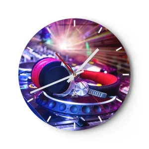 Orologio da parete - Orologio in Vetro - Cuffie e console per DJ sotto i riflettori colorati - 30x30cm - Sarà fantastico - Decorazione murale moderna per soggiorno, cucina e camera da letto ARTTOR
