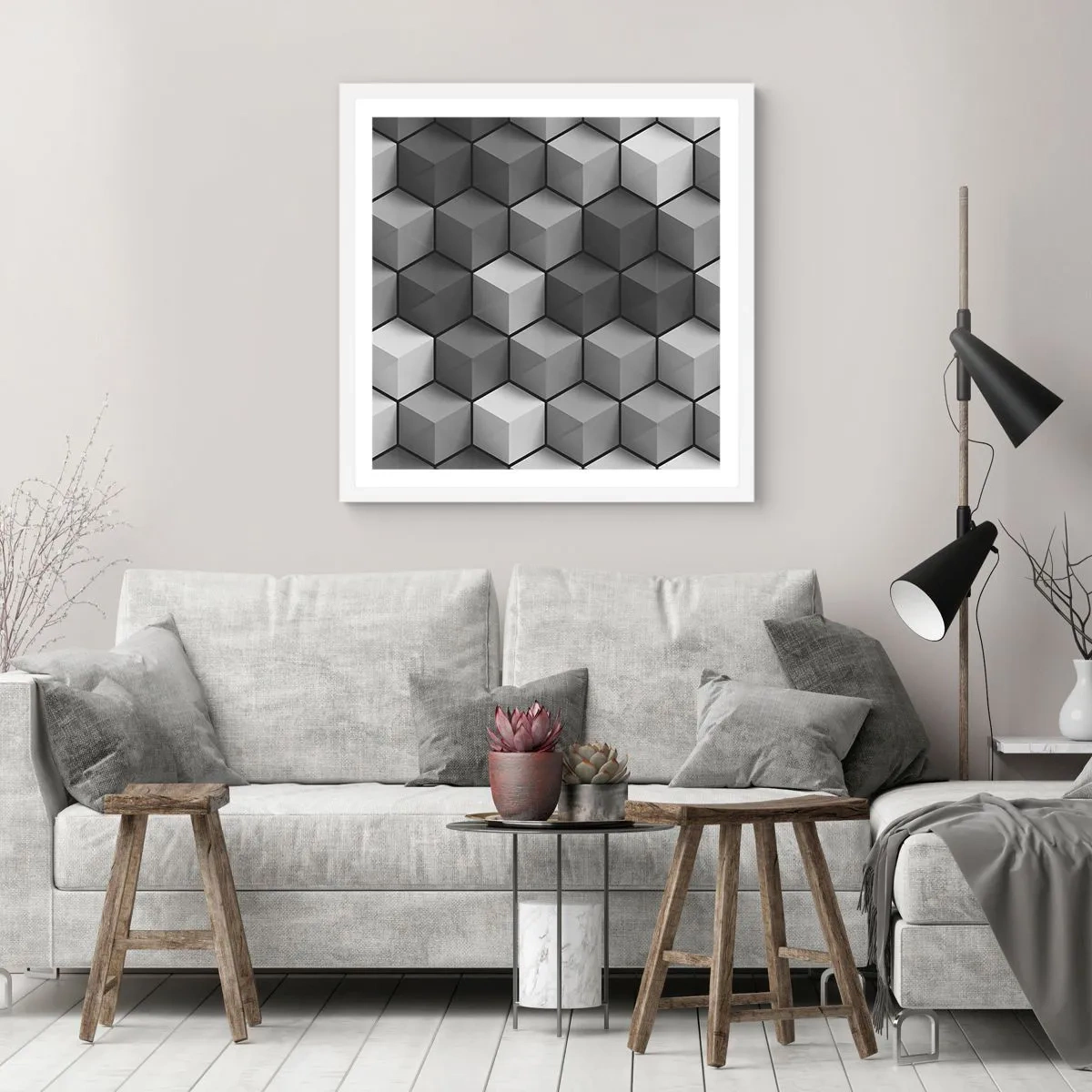 Poster in cornice bianca - Puzzle cubista - 50x50 cm