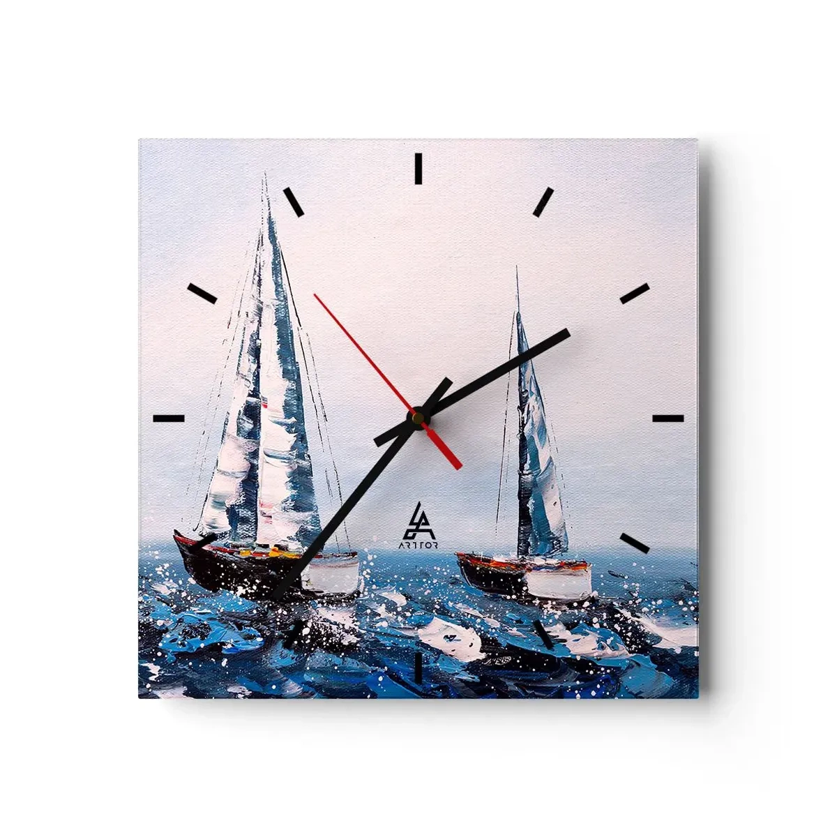 Orologio da parete - Orologio in Vetro - Barche a vela su un mare in tempesta in una composizione pittorica - 30x30cm - Fratellanza nel vento - Decorazione murale moderna per soggiorno e camera da letto ARTTOR