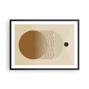 Poster in cornice nera - Astrazione geometrica con cerchi e linee ondulate in colori caldi. - 70x50cm - Sull'origine delle figure geometriche - Decorazione murale moderna per soggiorno e camera da letto ARTTOR