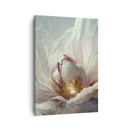 Quadro su tela - Stampe su Tela - Un delicato fiore bianco con sottili accenti dorati - 50x70cm - Fiorisce ogni cento anni - Decorazione murale moderna per soggiorno e camera da letto ARTTOR