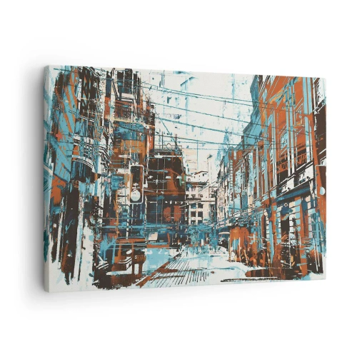 Quadro su tela - Stampe su Tela - Un paesaggio urbano nei toni del blu e dell'arancione - 70x50cm - Percorso cittadino consueto - Decorazione murale moderna per soggiorno e camera da letto ARTTOR