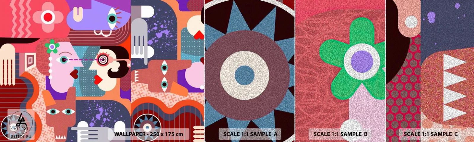 Campione di Fotomurale Premium Sand - Faccia a faccia - Astrazione, Pezzo, Facce - 100x30 cm