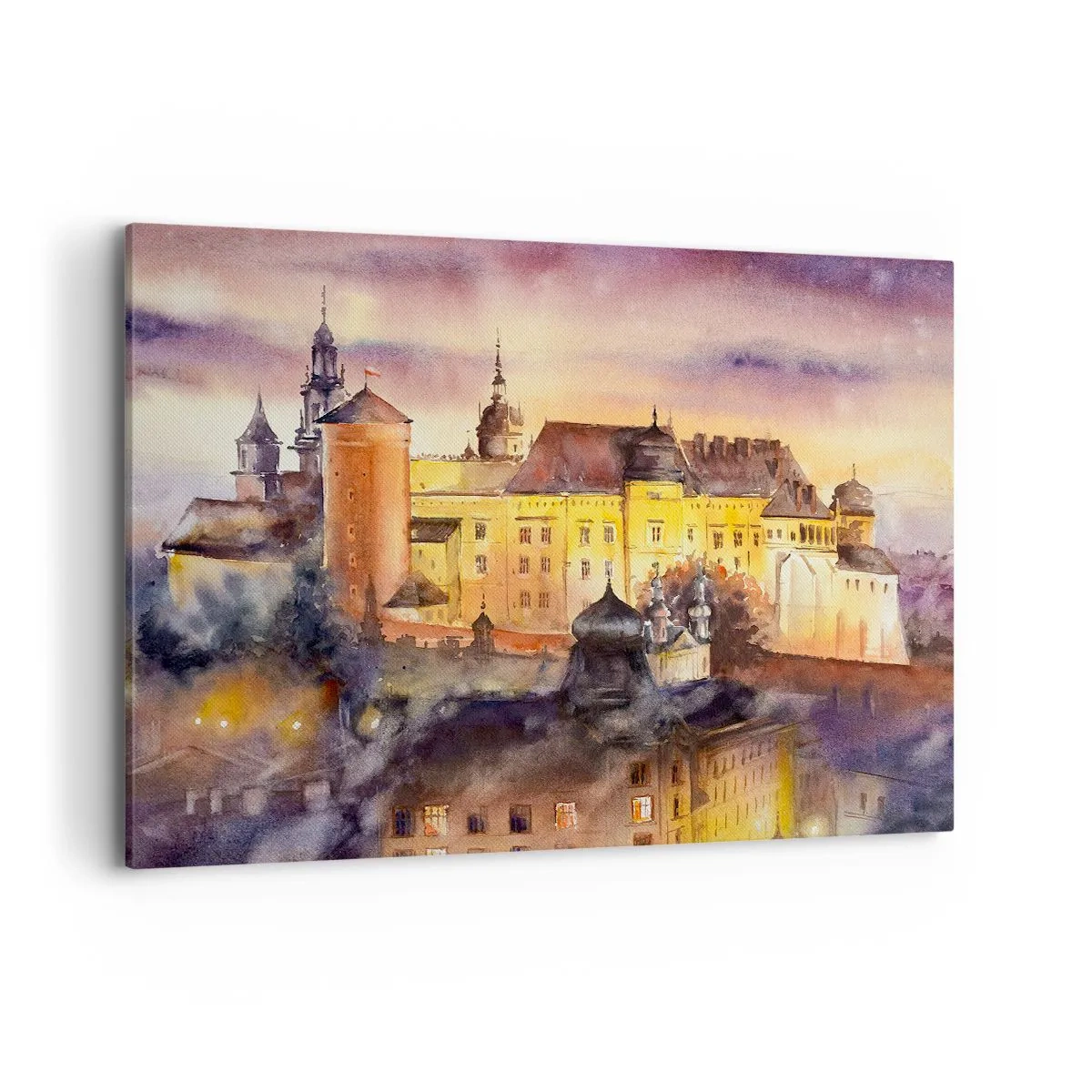 Quadro su tela - Stampe su Tela - Un pittoresco dipinto ad acquerello di un castello al tramonto - 120x80cm - Storia e fiaba - Decorazione murale moderna per soggiorno e camera da letto ARTTOR