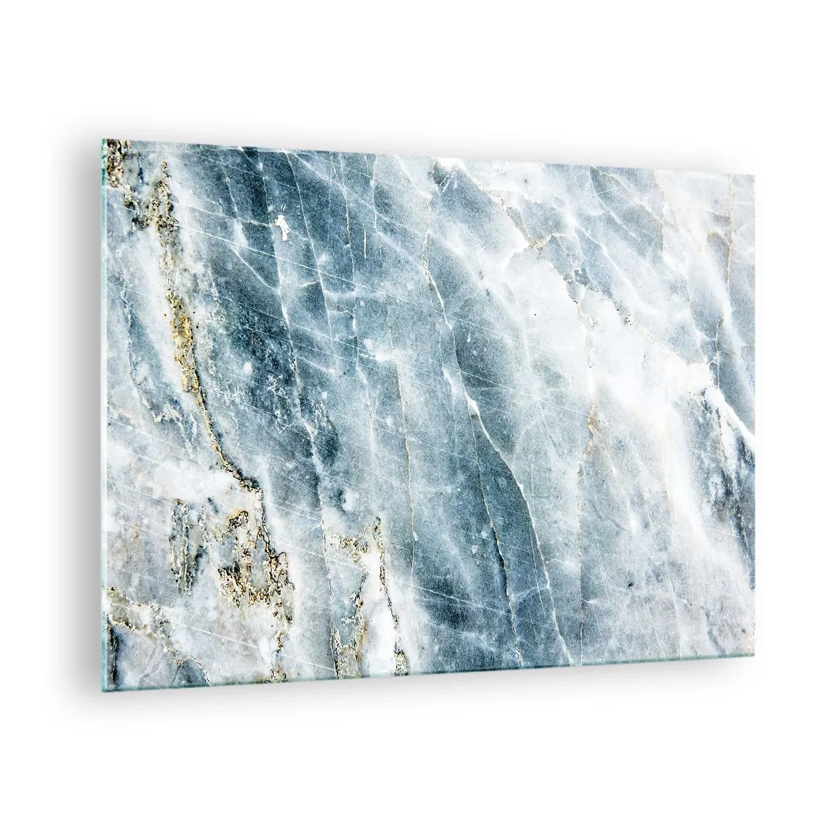 Quadro su vetro - Texture astratta di marmo ghiacciato nelle tonalità del blu e del bianco - 70x50cm - Mondo di ghiaccio - Decorazione murale moderna per soggiorno e camera da letto ARTTOR