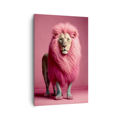 Quadro su tela - Stampe su Tela - Un leone artisticamente raffigurato con una criniera rosa su uno sfondo rosa - 80x120cm - E non mette più paura - Decorazione murale moderna per soggiorno e camera da letto ARTTOR