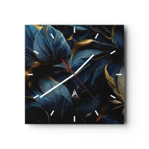 Orologio da parete - Orologio in Vetro - Eleganti foglie nei toni dell'oro e del blu navy - 30x30cm - Foderati d'oro - Decorazione murale moderna per soggiorno e camera da letto ARTTOR