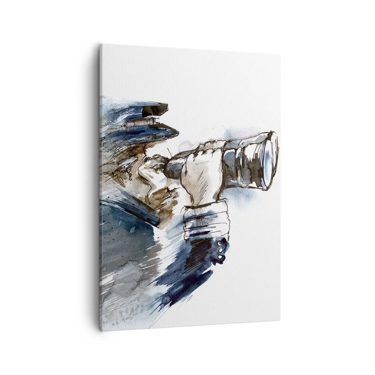 Quadro su tela - Stampe su Tela - Un capitano con il binocolo in una scena dinamica ad acquerello - 50x70cm - Dieci gradi Beaufort! - Decorazione murale moderna per soggiorno e camera da letto ARTTOR
