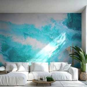 Fotomurali Premium Sand - Una composizione astratta nei toni del turchese e del bianco. - 100x70cm - Nel vortice degli elementi - Decorazione murale moderna per soggiorno e camera da letto ARTTOR