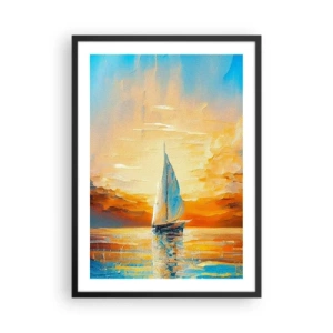Poster in cornice nera - Una barca a vela sullo sfondo di un tramonto dorato - 50x70cm - Navigando nell'oro - Decorazione murale moderna per soggiorno e camera da letto ARTTOR