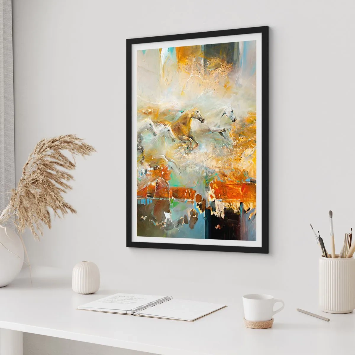 Poster in cornice nera - Al galoppo attraverso la luce - 61x91 cm