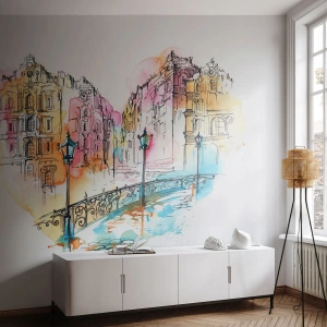 Fotomurali Standard Eco - Un ponte in un contesto urbano romantico - 100x70cm - Il cuore della città - Decorazione murale moderna per soggiorno e camera da letto ARTTOR