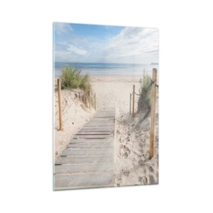 Quadro su vetro - Sentiero per la spiaggia con vista mare - 50x70cm - Fino all'orizzonte - Decorazione murale moderna per soggiorno e camera da letto ARTTOR