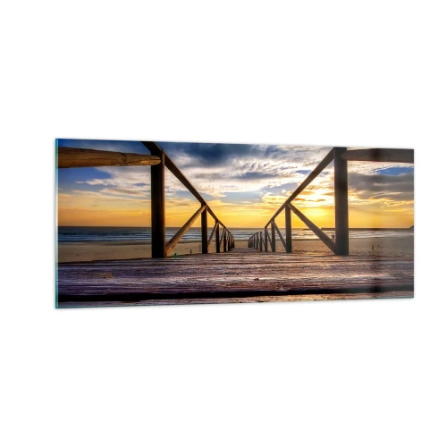 Quadro su vetro - Verso la spiaggia silenziosa al tramonto - 100x40 cm