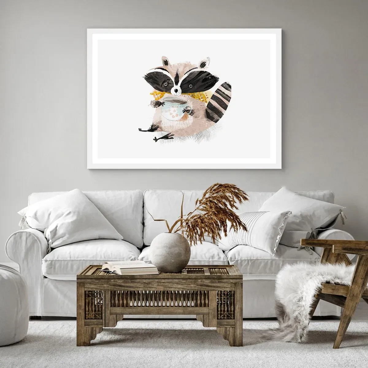 Poster in cornice bianca - Il mio amico procione - 50x40 cm