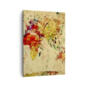 Quadro su tela - Stampe su Tela - Un'interpretazione artistica e colorata della mappa del mondo - 50x70cm - La vita come la carta colorata di una mappa - Decorazione murale moderna per soggiorno e camera da letto ARTTOR