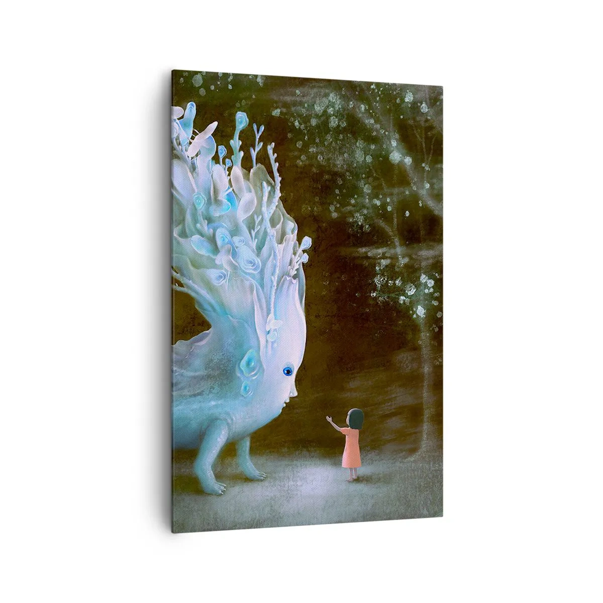 Quadro su tela - Stampe su Tela - La figura di una ragazza di fronte a una creatura fantastica - 80x120cm - Incontro fantastico - Decorazione murale moderna per soggiorno e camera da letto ARTTOR