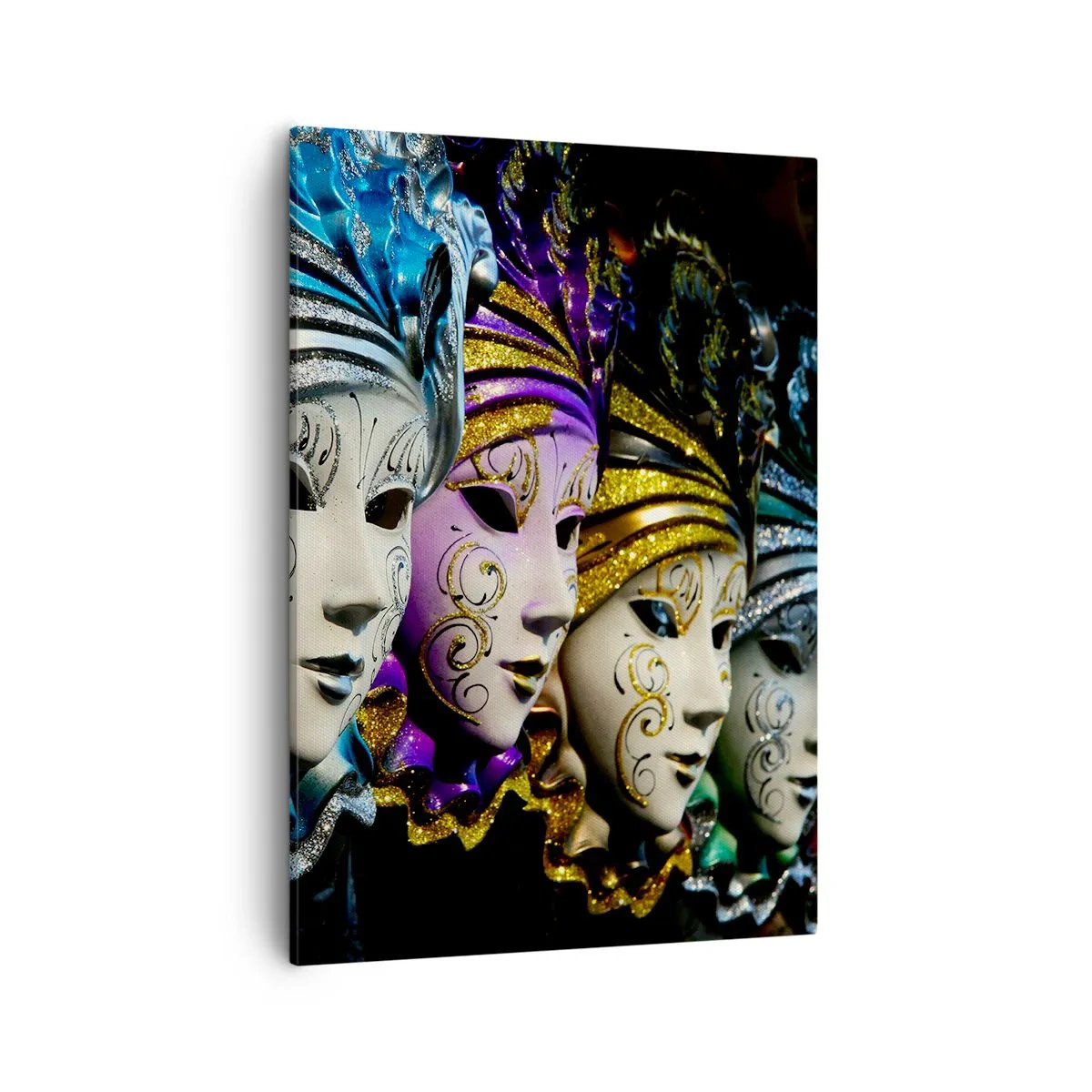 Quadro su tela - Stampe su Tela - Maschere veneziane in vari colori con motivi decorativi - 50x70cm - Mistero in oro e argento - Decorazione murale moderna per soggiorno e camera da letto ARTTOR