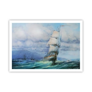 Poster - Una nave in un mare in tempesta - 100x70cm - Con il vento in favore - Decorazione murale moderna per soggiorno e camera da letto ARTTOR